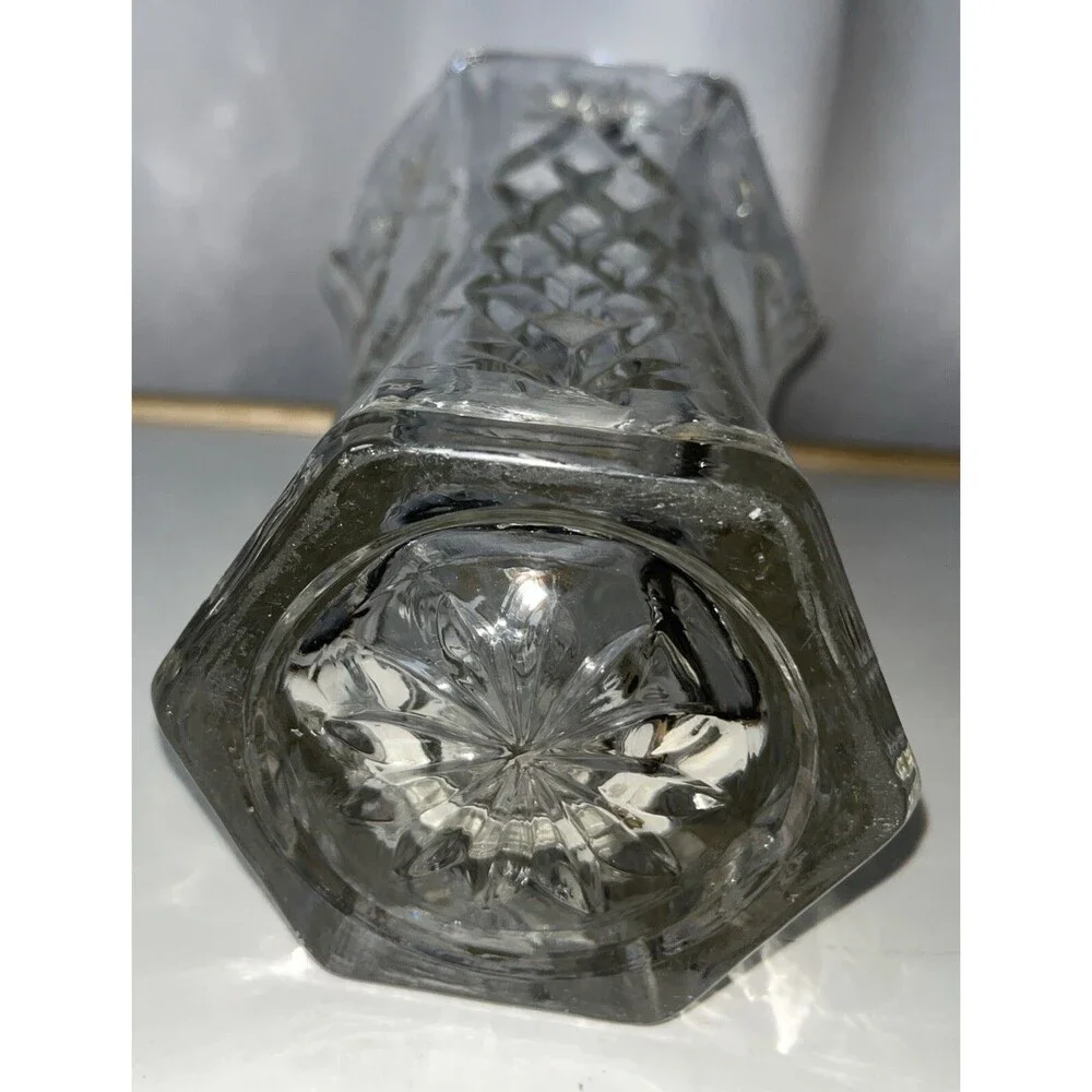 Anchor Hocking 10.5” Tall Star Of David Mid Century Pressed Glass Vase No Flower